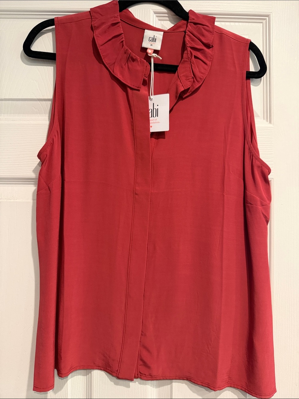 CAbi Coral Red Ruffle Collar Sleeveless Camisole